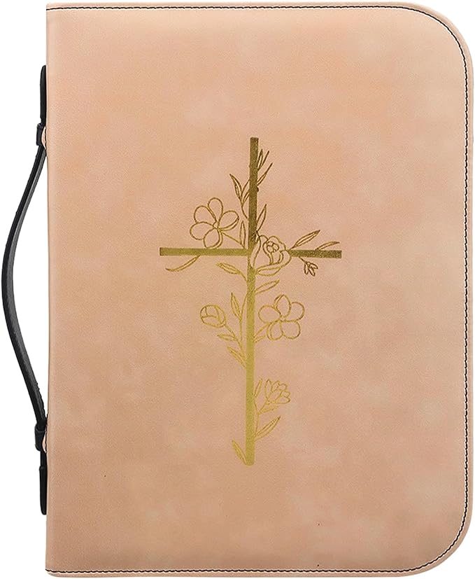 Bible Cover Case for Women – PU Leather Large Bible Case with Minimalist Debossed Design – Christian Bible Accessories for Girls & Women (Golden Cross, XL)