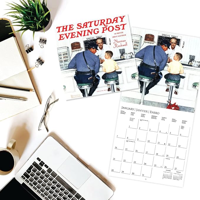 Graphique 2024 Saturday Evening Post Wall Calendar | 12” x 12” | Thick Paper | Home & Office Organizer | Large Monthly Grid | 3 Languages & Marked Holidays | 4 Month Preview Page for 2025