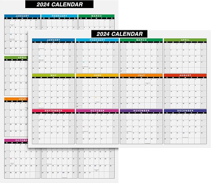 2024 Full Desk Calendar - 11" x 17” Large Size 12 Month Planner - 2 Sided Vertical/Horizontal Reversible - Printed on Thick and Durable 80lb Cover (216 GSM) Cardstock - Easy to Write On - 2 Per Pack