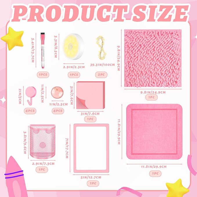Demonwer Pink Locker Accessories Kit Magnetic Whiteboard Pen Holder Sticky Note Small Carpet Hook for Back to School Essentials Locker Decorations