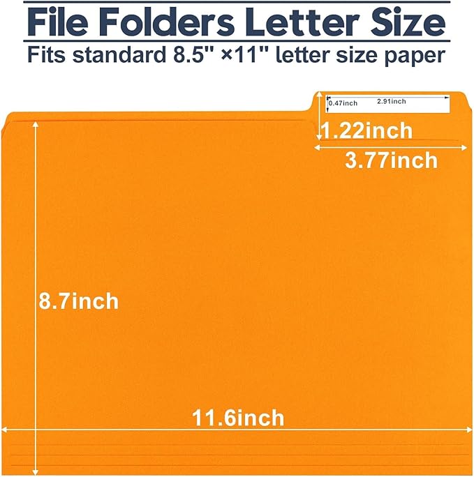 File Folders,Colored File Folders Letter Size,8.5" x 11",150 Pack 1/3 Cut Tab Bulk Folders,Durable Paper Folders with Blank Labels for Office Business School Home Use,Pumpkin Orange