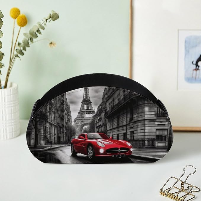 City Street Red Car Remote Control Holder TV Remote Caddy with 5 Compartments PU Leather Storage Box Stylish Desk Organizer for TV/DVD/Accessories Desk Office Supplies Home
