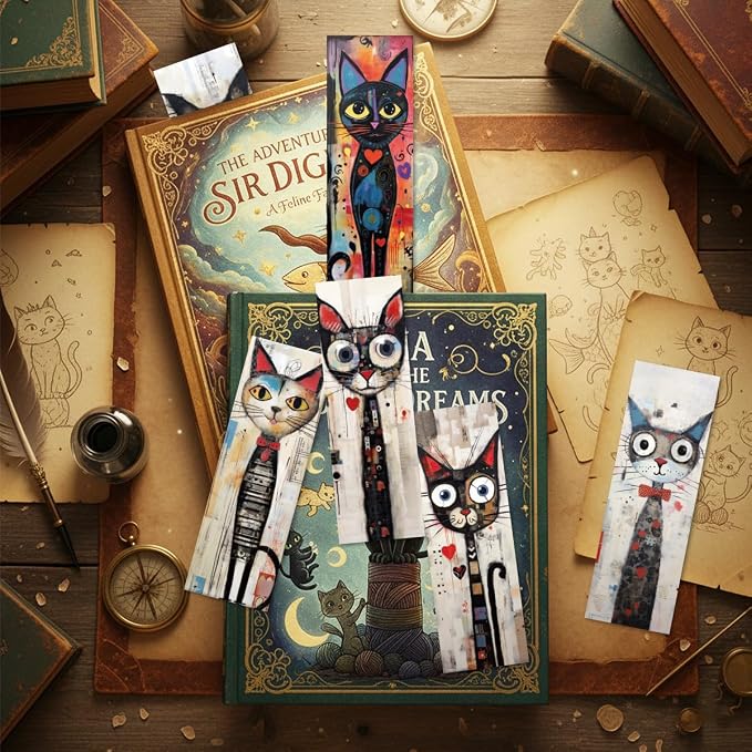 Whimsical Cat Bookmarks Gifts – 60 PCS Cute and Funny Paper Bulk Book Marks Gift for Women Men, Paper Bookmarks for Readers and Book Lovers, 12 Designs × 5, Double-Sided Laminated