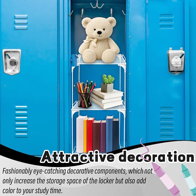 Locker Organizer Shelf White Stackable Extra Locker Shelf Storage Cabinet Accessories for Back to School Office Gym Home Supplies