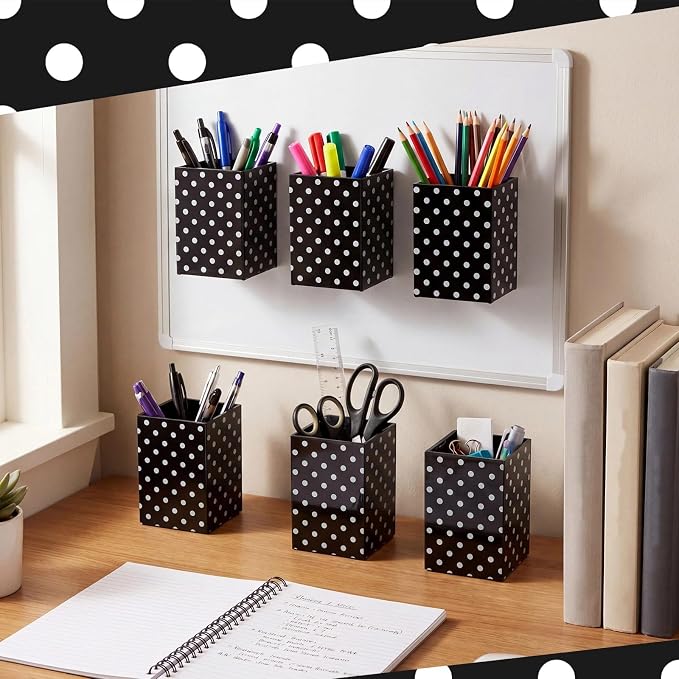 6 Pcs Black and White Classroom Decor Classroom Magnetic Storage Boxes Magnetic Storage Containers Plastics Pen Holder for Refrigerator Whiteboard Home Office School Organizer Supply