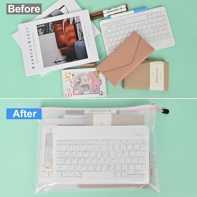 Mesh Zipper Pouches,Zipper Bags A3 A4 Size,Puzzle Storage Bags for Classroom Organization,Travel Storage and Office School Supplies. (A4*18Pcs+A3*6Pcs)