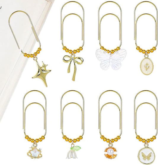 Cute Paper Clips Bookmarks - 8 Pcs Coquettee Butterfly Floral Large Paperclip Gifts Charm Girly Preppy Aesthetic Metal Planner Accessories for Reading Women Girl Book Lover Birthday School