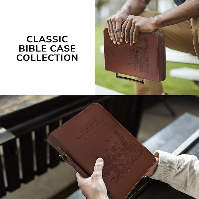 DEHITE Bible Cover Case for Men and Women – Leather Bible Carrying Bag – Pen Slots – Zippered Pocket – Premium Faux Leather
