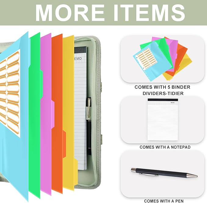 Leathario Portfolio Binder, Includes 5 Folder Index Dividers, 13 Inch Tablets Organizer with Handle, Vegan Leather A4 Padfolio, Multi-Pocket Notepad Business Planner Professional Document