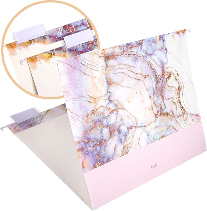 CharaVector Hanging File Folders Letter Size Assorted Durable Refined Design Decorative Hanging File Folder Set, 1/5-Cut Adjustable Tabs,12pcs for Cabinet,File Organizer,Marbling
