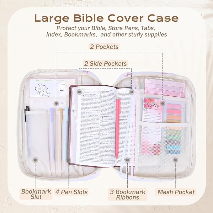 XKDOUS Bible Cover for Women Quilted Bible Bag Church Book Carrying Case with Letter M, Handle, Study Supplies Organizer Portable Church Book Carrier Christian Gifts for Mom, Lady