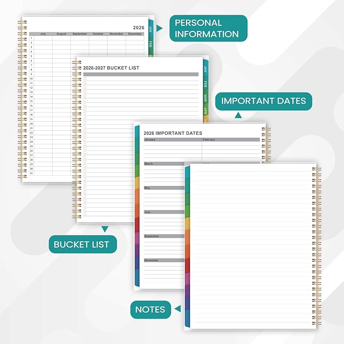 2026-2027 monthly planner - 26-27 Monthly Planner, 18 Months Planner with Colorful Tabs, Jul 2026-DEC 2027, 8'' x 10'', 2026-2027 Monthly Calendar with 2-Sides Pockets