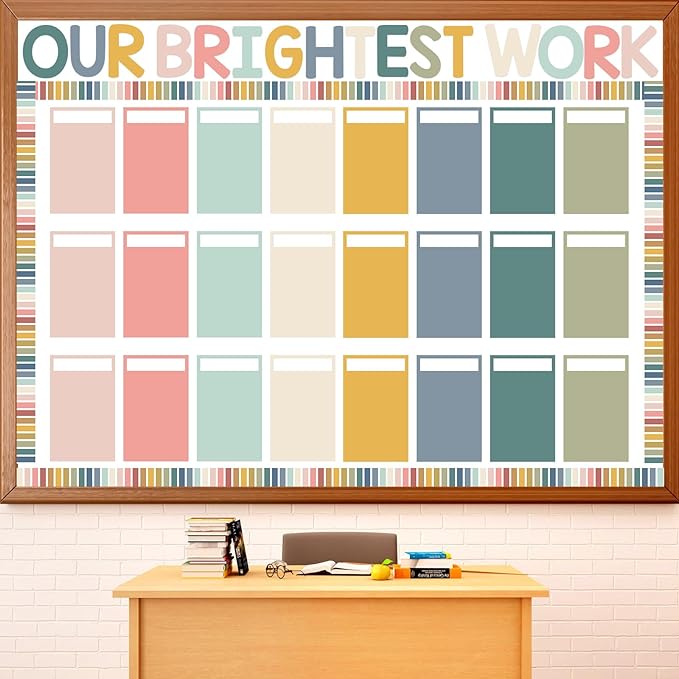 Student Work Display Bulletin Board Decoration Set Boho Wow Works Display Paper Cutouts Our Brightest Work Classroom Decoration for Teacher Student Back to School Motivational Chalkboard Wall Supplies