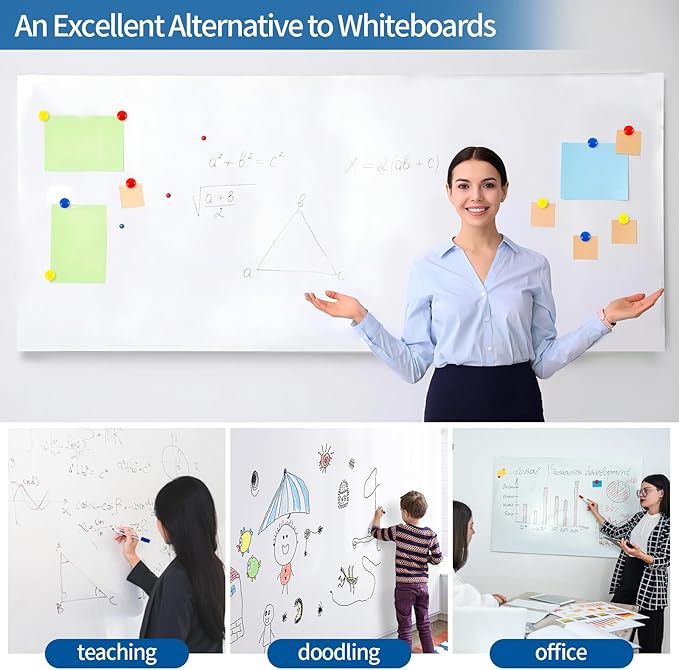 Extra Large Magnetic Dry Erase Whiteboard 78"x40" - Self-Adhesive Flexible Wall Board for Conference, Office, Classroom w/ 11 Markers, 6 Magnets, Eraser & Holder, Ultra Smooth, No Ghosting, Easy Erase