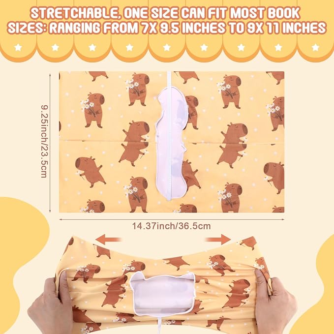 Fuyoooo 6 Pcs Stretchable Book Covers up to 9 x 11 Inches Nylon Fabric Jumbo Book Sleeves Washable Durable Reusable Cover Protector for Hardcover Textbooks Notebook (Capybara)