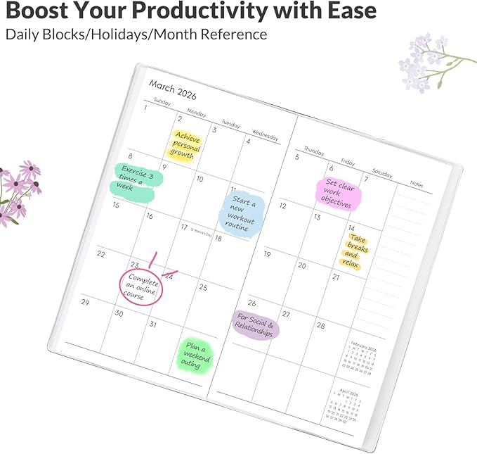 Phyxin Pocket Calendar, Pocket Planner - Runs From Jul 2025 Until Dec 2027, Small Calendar - 6.7" x 3.7", Calendar Planner for Women, Teacher, Students, Purple Flowers