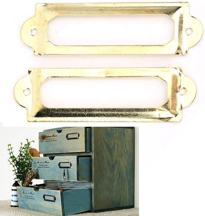 20PCS Metal Drawer Label Holders, Retro Exquisite File Cabinet Label Frames Card Tag Label Holder with Screws for Office Drawers Shelves (Yellow)
