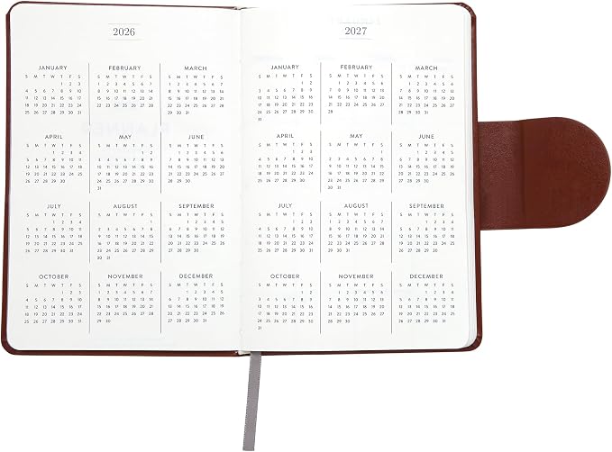 WORLD TRAVELER 2026 Planner - 6x8 Inch Weekly and Monthly Calendar Planner Agenda Book with Bookmark & Ribbon for School and Office, Size 6X8, Brown Circle