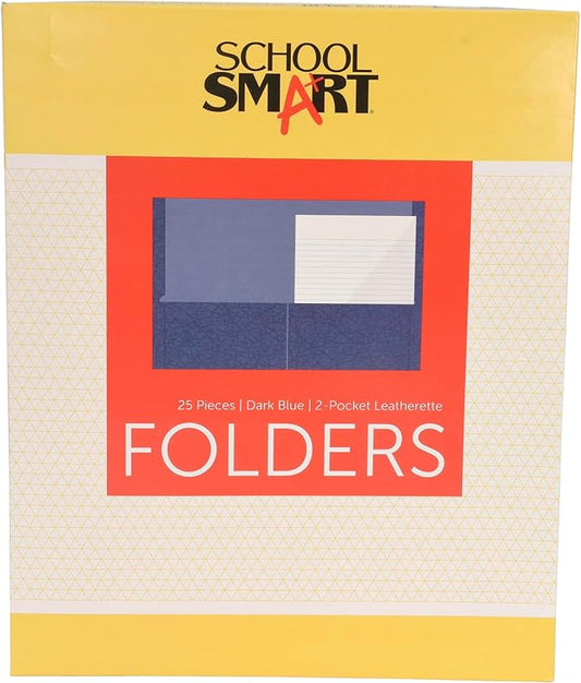 School Smart 2-Pocket Folders, Dark Blue, Pack of 25