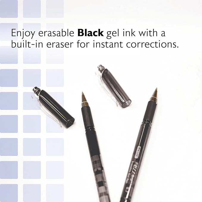 BAZIC PRODUCTS Frizz Erasable Gel Pens, 0.7mm Medium Point, Black Ink, Comfort Grip for Smooth Writing Drawing Planner, 1-Pack