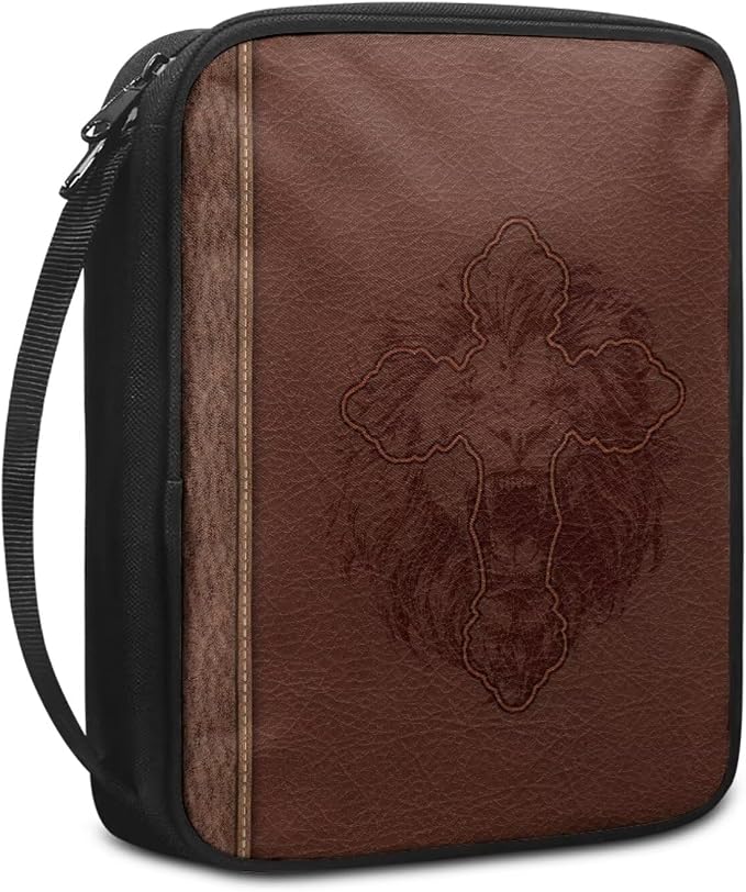 Cross Lion Print Bible Cover for Women Men Teens,Lightweight Book Carrying Cases Church Bag
