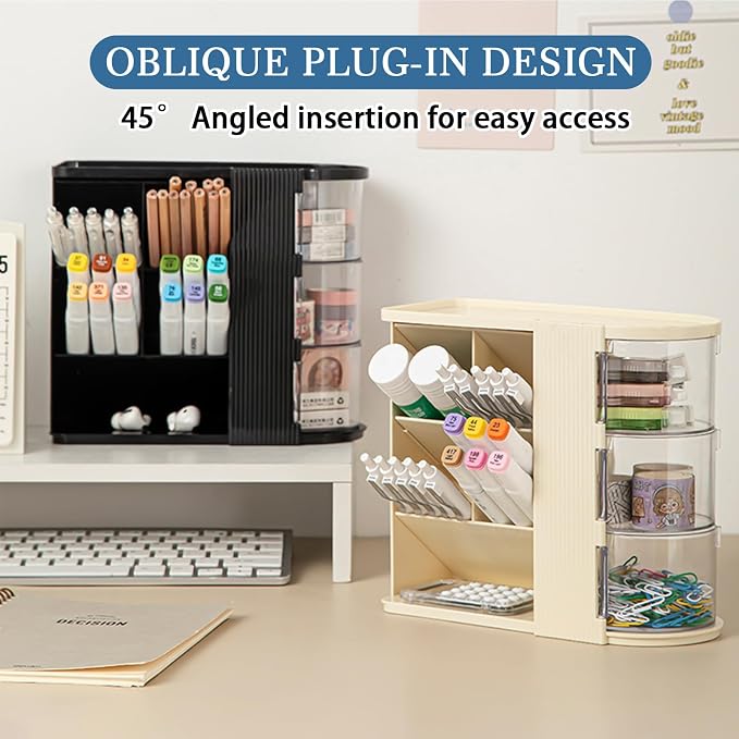 Desk Organizer with Pen Pencil Holder for Desk, Pen Organizer with 3 Drawers, Multi-Functional Desk Organization Deals and Accessories Desktop Storage for Office Home Art Supplies (Black)