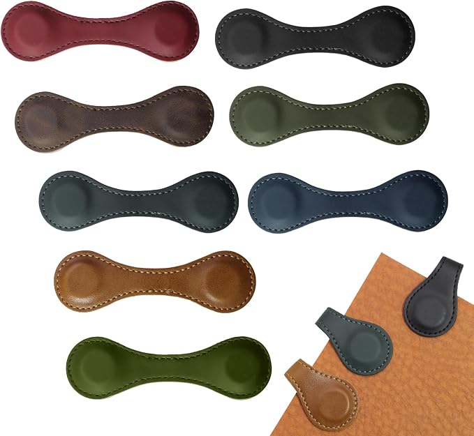 Jiozermi 8 Pcs Magnetic Bookmarks, Double-Sided Magnetic Bookmark Clips Leather Magnetic Bookmarks for Women Book Lover Readers Kids Teacher Student(Dark Colour)