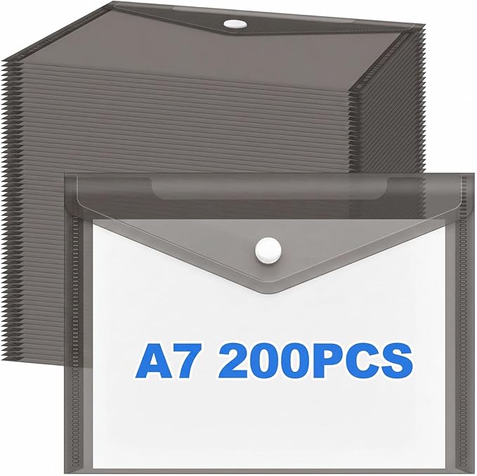 200 Pieces Black 5x7 Small Plastic Envelopes Receipt Check Storage File Holder Case Waterproof Transparent File Envelopes for Home Office Document Receipt Card Storage