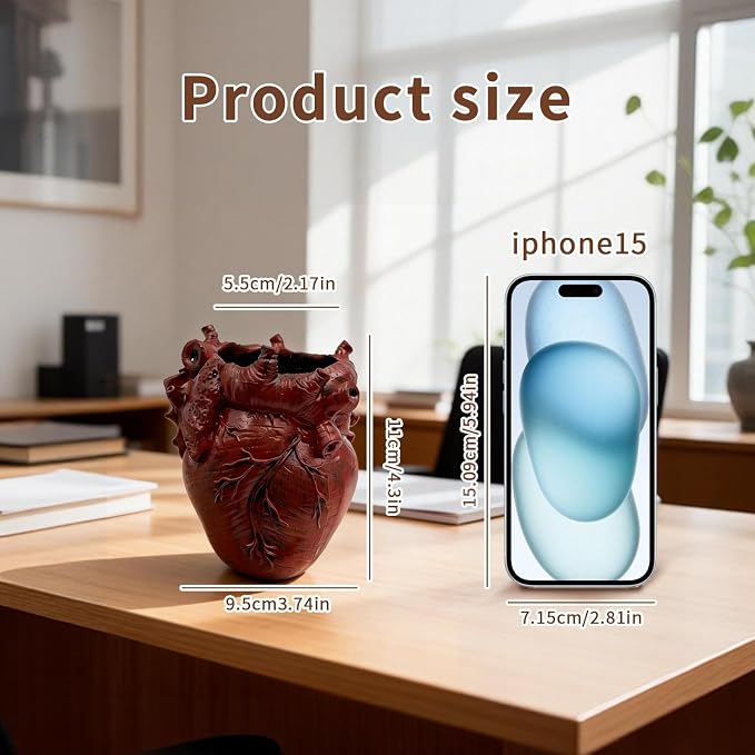 Anatomical Heart Pencil Holder, Resin Organ-Shaped Pen Cup Desk Organizer Decor, Makeup Brush Holder, Compact Desk Accessories Gift, Pen Holder for School, Office(RED)