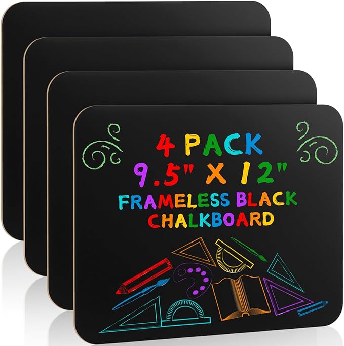 4 Pcs Chalk Board for Kids Bulk 9.5" x 12" Double-Sided Wooden Frameless Chalkboard Sign Blackboard for Kids Student School Classroom Home Office Restaurant Birthday Party Favors