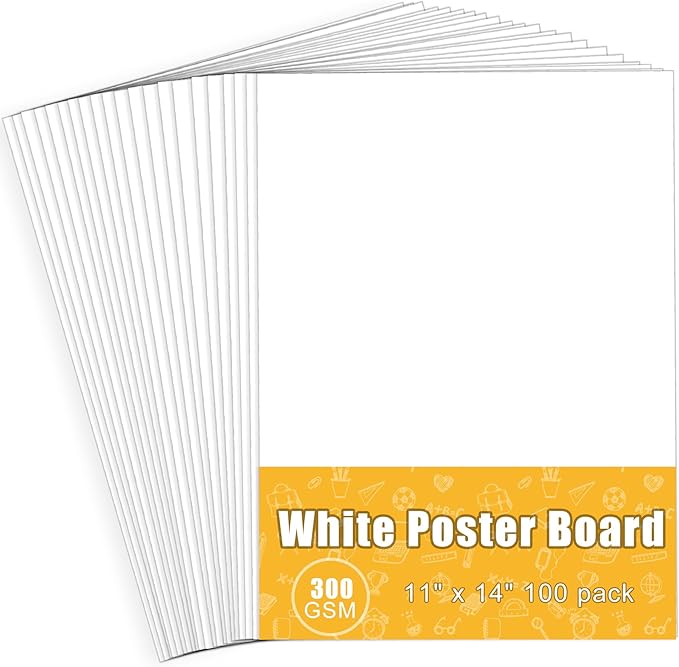 100 Pack Poster Board White Poster Paper Bulk 11" x 14", 300Gsm Thickness Vision Boards Smart Poster Board for Arts Craft Projects Presentations Drawing