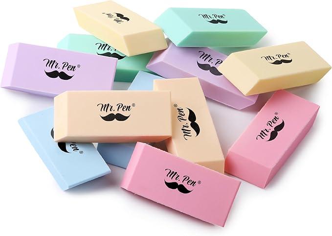 Mr. Pen- Pencil Eraser, 12 Pack, Yellow, Large Latex Free Block Erasers for School, Office, Art Sketching, Homework, Exams, Clean Smudge-Free Correction