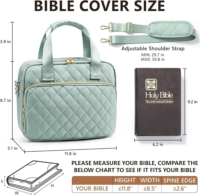 Bible Cover Case for Women, Large Bible Bag Bible Study Supplies Accessories Journaling Kit with Highlighters Tabs, Quilted Book Carrying Cases with Shoulder Strap, Christian Easter Gifts for Women