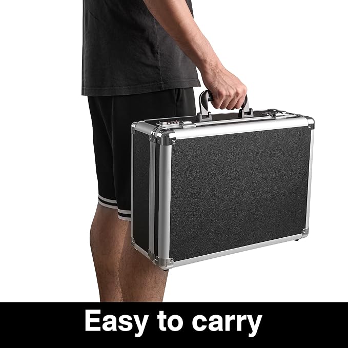 LOCKCURX File Organizer Storage Box - 16.9 x 12.2 x 6.3 Inch Large, Portable Locking Storage Totes with Dual Combination Locks for Cash, Documents & Valuables - Black