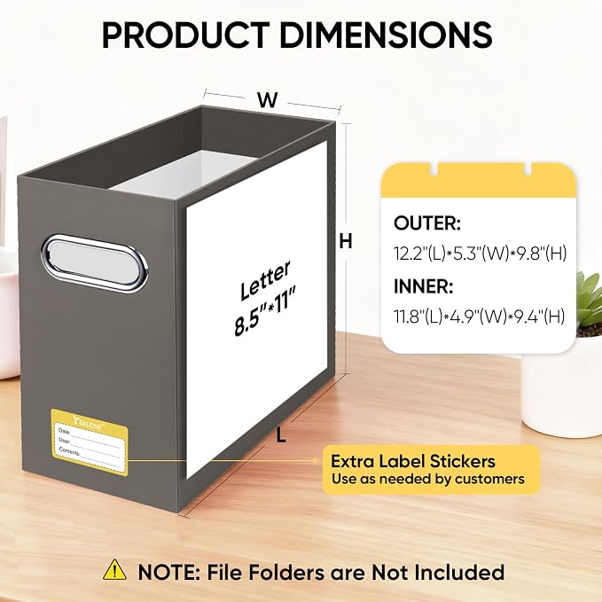 BALEINE File Organizer Box, Cardboard File Folder Organizer with Handle for Letter Size, Portable Collapsible Hanging Filing Box for Home Office Document Storage (2 Pack, Brown)
