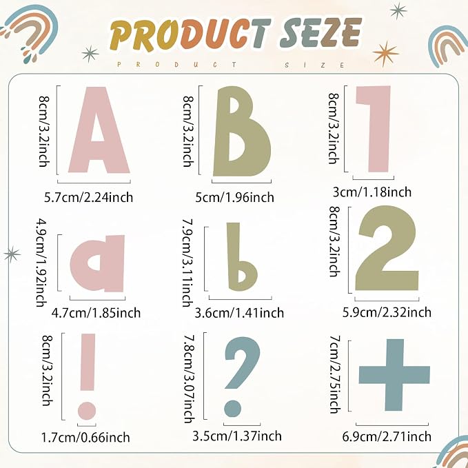 221 Pcs Boho Bulletin Board Letters, Square Font Alphabet Number Punctuation Symbol Combo Letter Cutouts, Boho Classroom Decor for School Classroom Chalkboard Poster Bulletin Board Wall