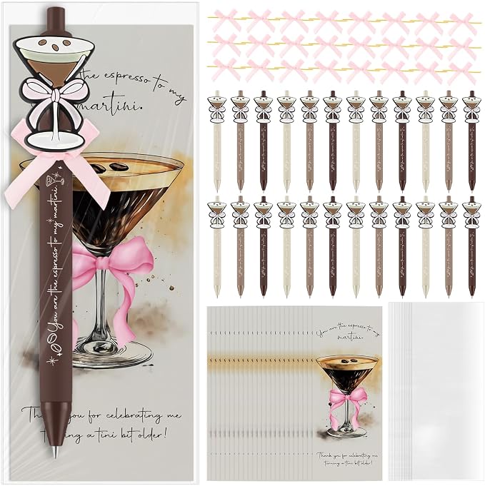 Sinload 24 Sets Espresso Martini Gifts Bulk Martini Pens with Cocktail Greeting Cards a Tini Bit Older Birthday Gifts for Women 21st 25th 30th Birthday Wedding Graduation Summer Party Supplies