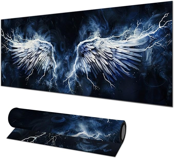 HOMETITUTE White Wing Thunder XL Mousepad 31.5 x 11.8 Inch Large Gaming Desk Mat Extended Computer Pad Keyboard Mat Waterproof Non Slip Surface Mouse Pads for Desktop Office Accessories