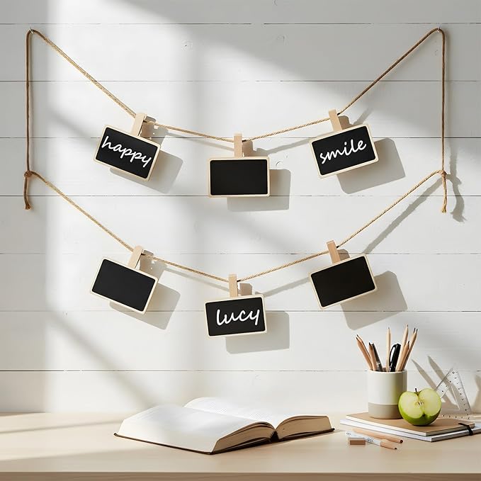 30 Pcs Wood Mini Chalkboard Clips Message Chalk Board Signs Label Board Clip Chalkboard Signs for Note Taking Wedding Party Buffet Food Name Tags 2 x 2.8 Inch(Rectangular)