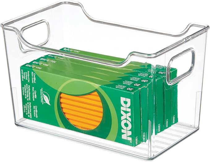 mDesign Deep Plastic Office Storage Bins with Handles for Organization in Filing Cabinet, Closet, or Desk Drawers, Organizer for Notes, Pens, Pencils, and Staples - Ligne Collection - 8 Pack - Clear