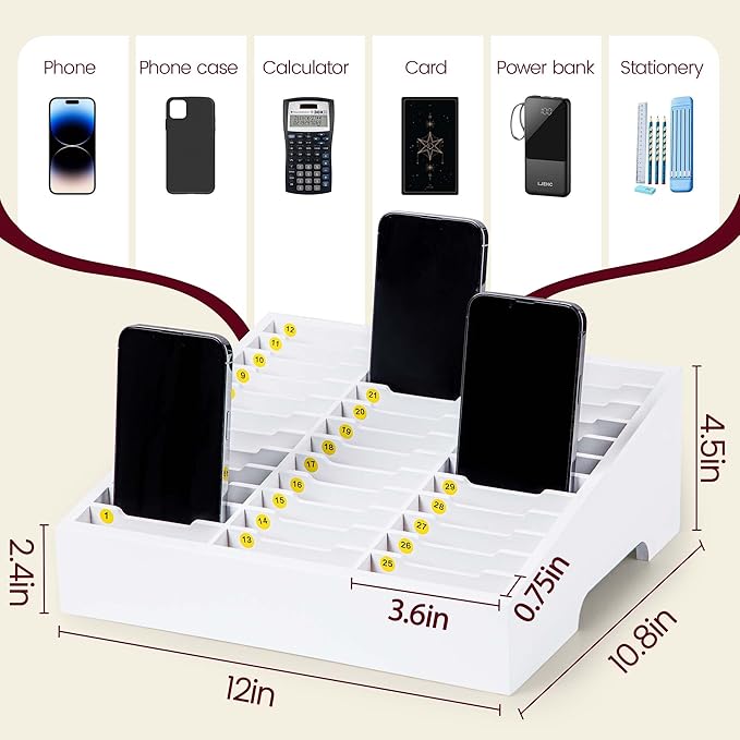 Classroom Cell Phone Holder, Fully Assembled 36 Grid Cellphone Storage Box for Students Management, Wooden Calculator Phone Organizer Caddy for School Office