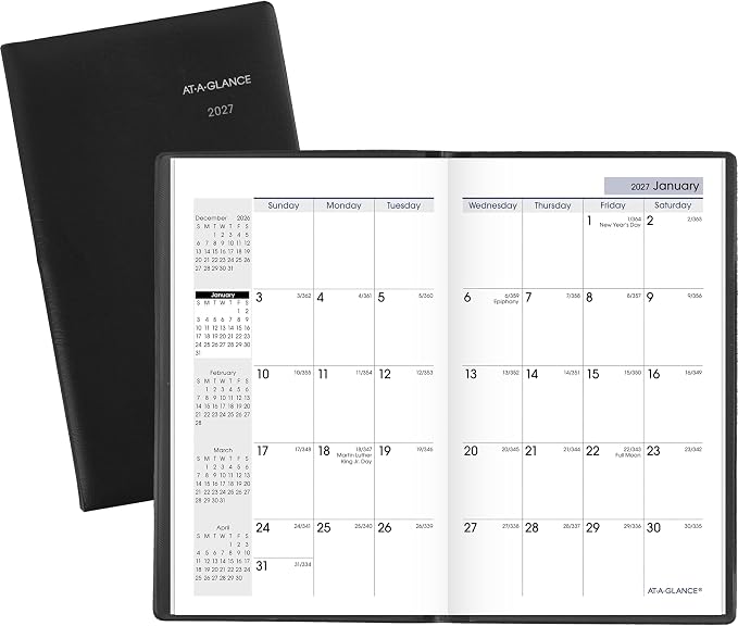 AT-A-GLANCE 2027 Planner, Monthly, 14-Month Dec-Jan, 3.5" x 6", Pocket Size, Unruled Daily Blocks, DayMinder, Black (SK530027)