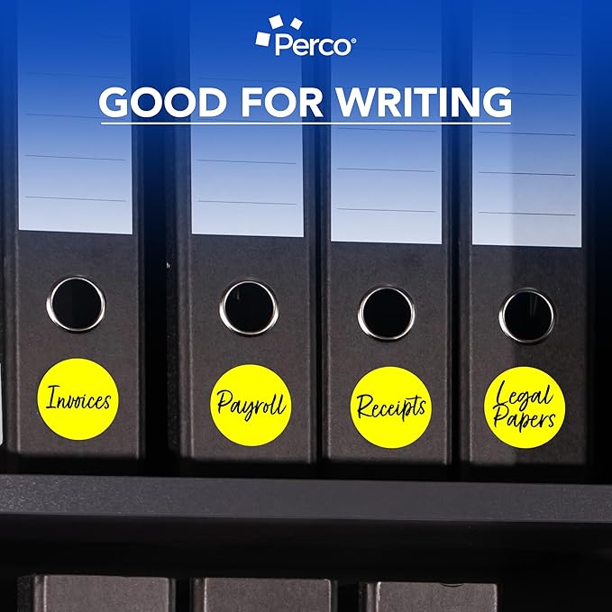 Perco Fluorescent Yellow 3-Inch Round Circle Dot Sticker Labels - Multi-Roll Pack (3 Rolls, 500 Labels Each) - Permanent Adhesive, Vibrant Colors, Strong Hold - Perforated for Easy Use - Made in USA
