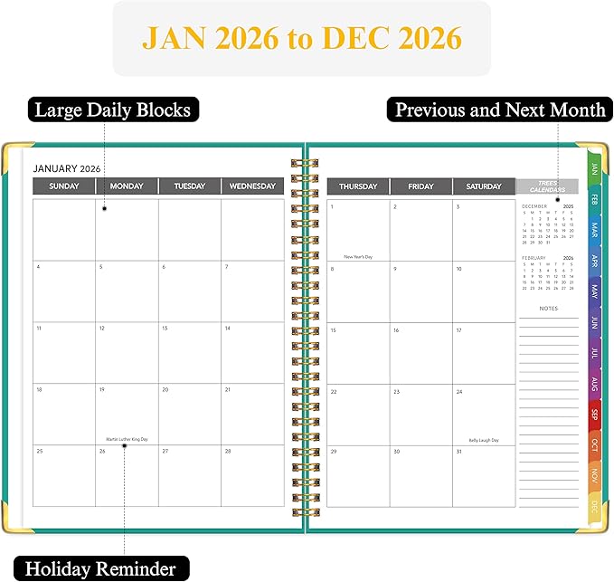 Appointment Book 2026 with Colorful Tabs ,Hardcover Weekly & Monthly Appointment Planner from Jan 2026-Dec 2026 ,Daily 7AM - 10 PM Hourly Schedule Planning for Salon,Client,12 Monthly Calendar 9" x 11", Blue