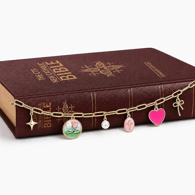 Vintage Pearl Star Bow Bible Charm Chain - Christian Biblebook Accessory Faith Gift, Scripture Bookmark Decor for Bible Spine Edge, Religious Charms for Book Lovers