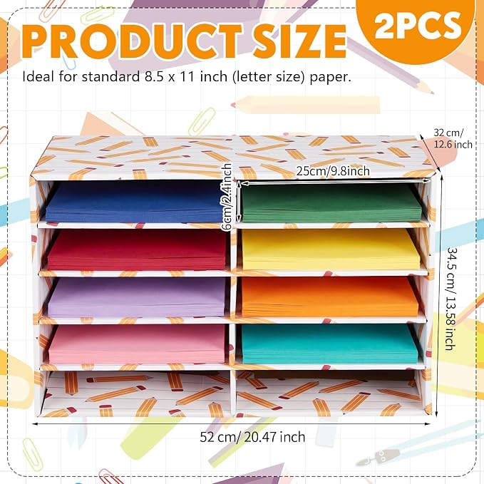 Dispowreath 2 Pack 10 Slots Construction Paper Storage, Classroom Mailboxes, Back to School Literature Cardboard Paper Organizer for Teacher, Office, 19.7 x 12.4 x 11.8 Inches(Yellow,Pencil)