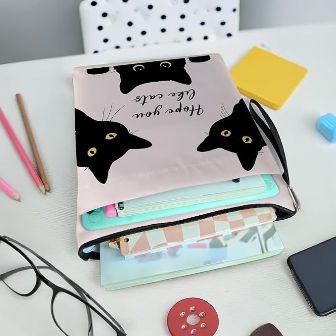 Book Cover Black Cat Inspired Gift, Cat Merch Pattern Reusable Book Pouch, Zippered Book Cover Protector for Book Lovers, Kindle Sleeve Pouch, Bookish Gifts for Readers, Paperback
