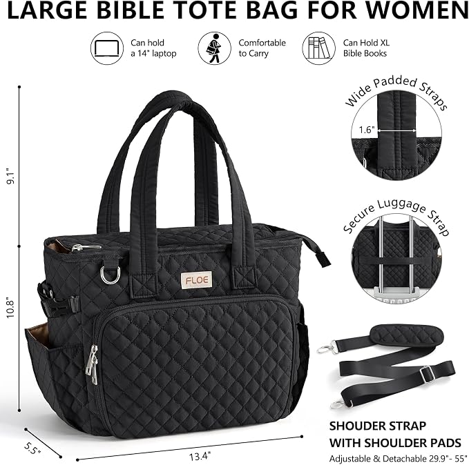 Large Bible Bag for Women Bible Cover Case, Quilted Puffer Bible Tote Bag Church Bag w/Shoulder Strap, Bible Study Supplies Journaling Kit Accessories Pen Tabs, Christmas Christian Gifts for Women Mom