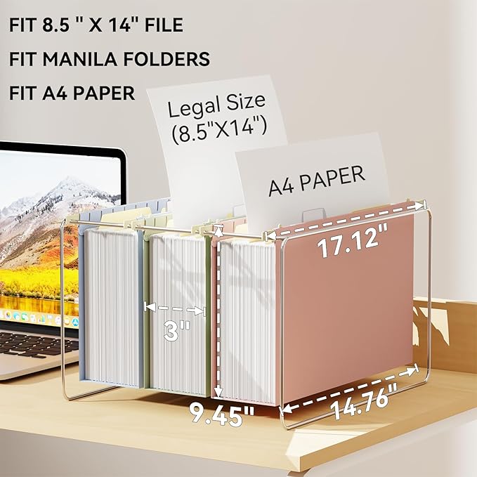 Ansook 3" Leagl Size Hanging File Folders Extra Capcity,12 Pack Plastic Legal Size Expandable File Folders with Tabs, Heavy Duty Plastic Hanging Folders for Office, Home, School & Filing Cabinet