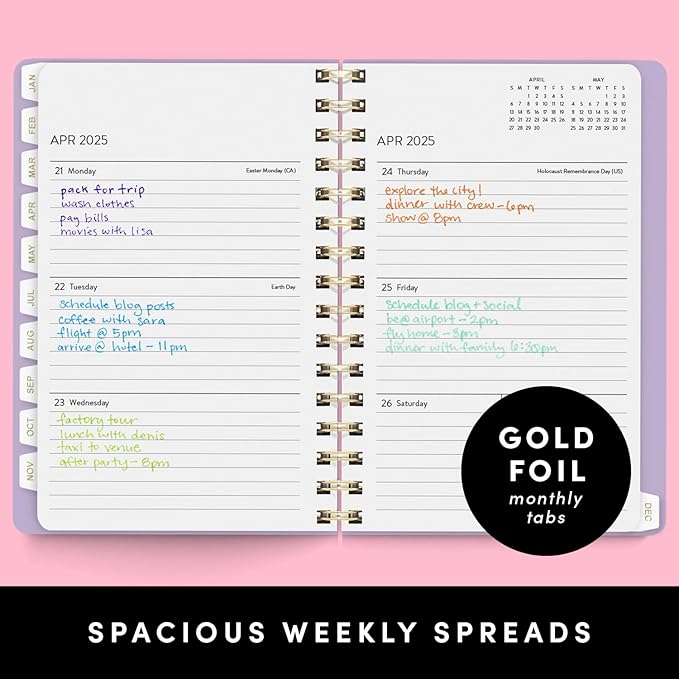 PAPERAGE 2025 Weekly & Monthly Spiral Bound Planner (Blush), 12 Month (January 2025 - December 2025), 5.5 in x 8 in, Weekly & Monthly Spreads, Includes Additional Note Pages & Trackers